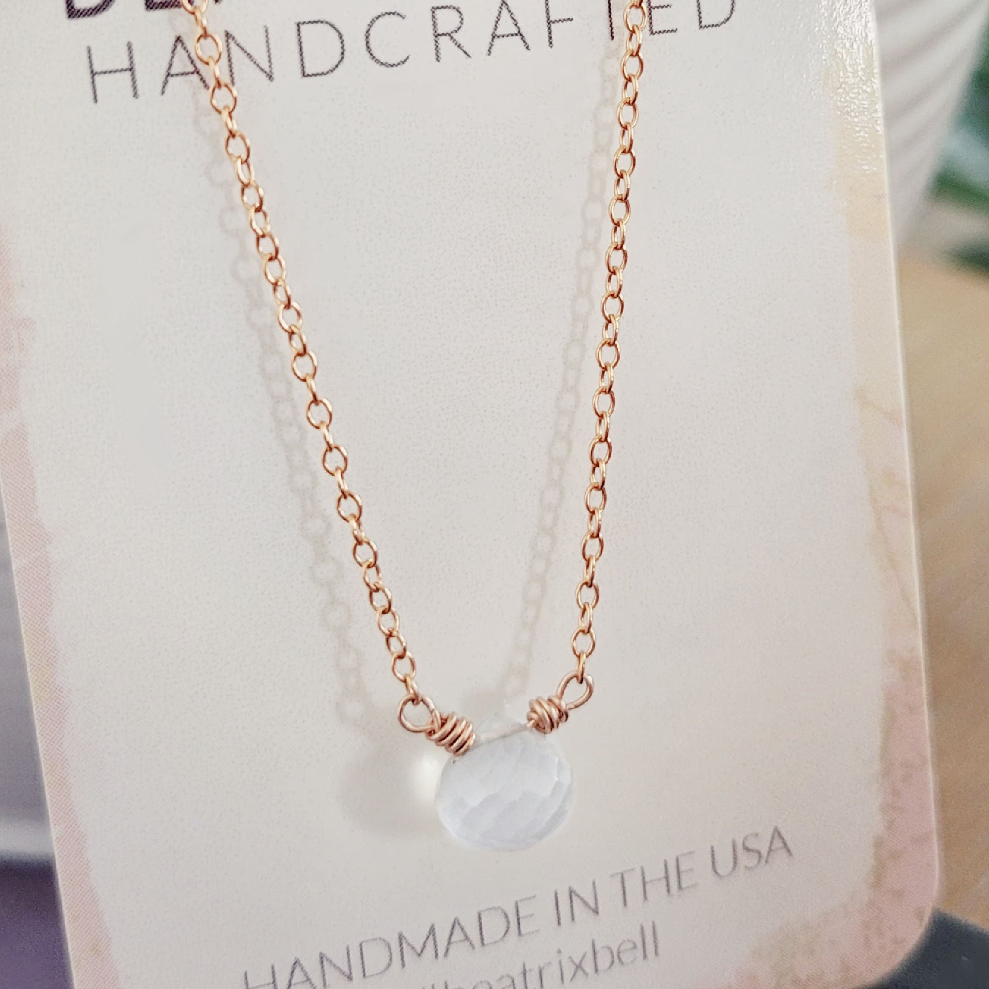 Moonstone + Rose Gold Gem Necklace