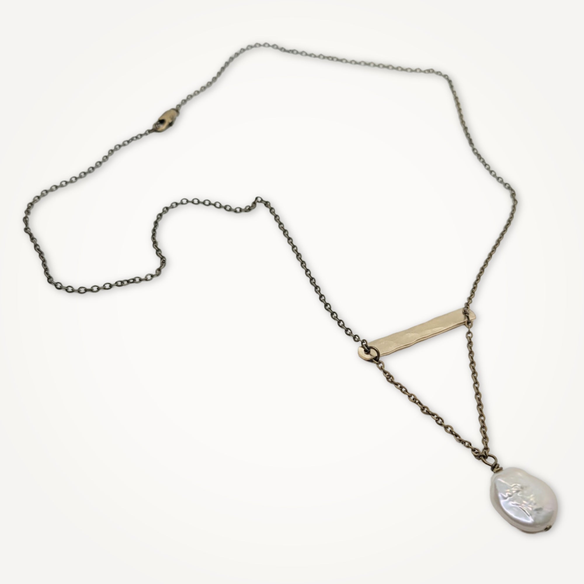 Balance Necklace with Coin Pearl • Antique Brass