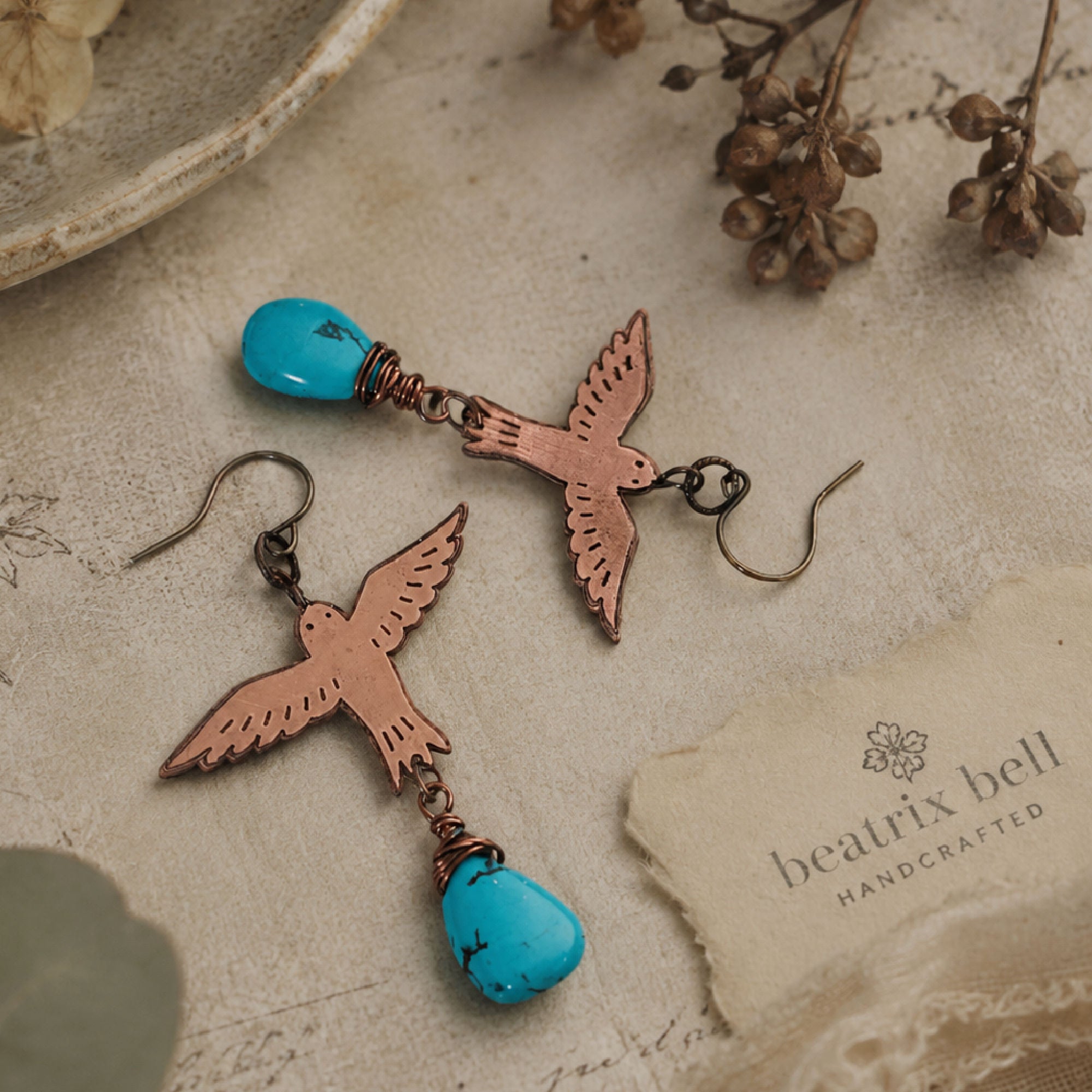 Crosswinds Bird Earrings • Turquoise