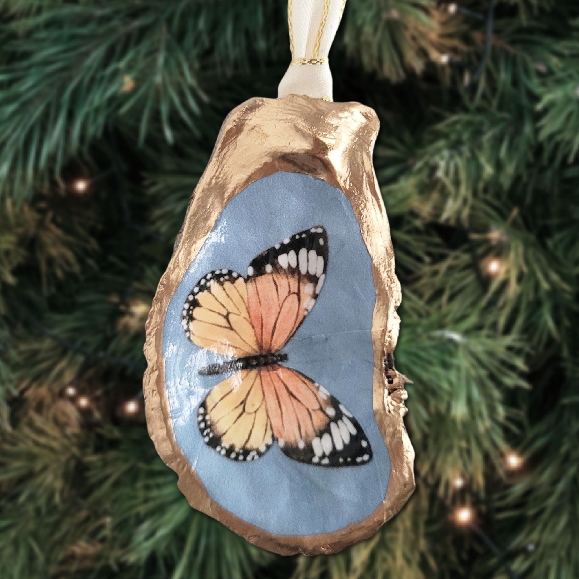 Butterflies Oyster Shell Ornament • Choose Your Design