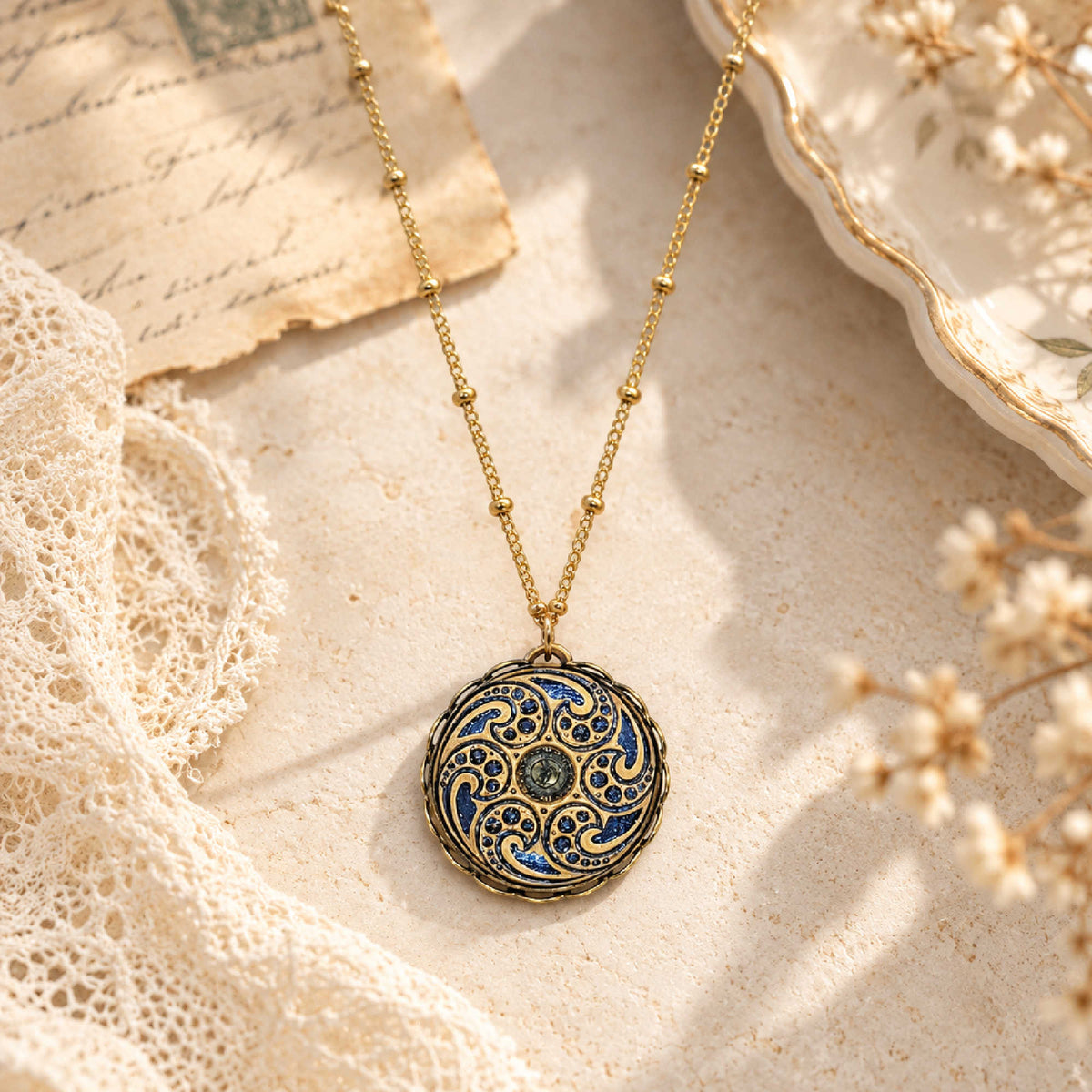 Vintage Button Necklace • Paisley