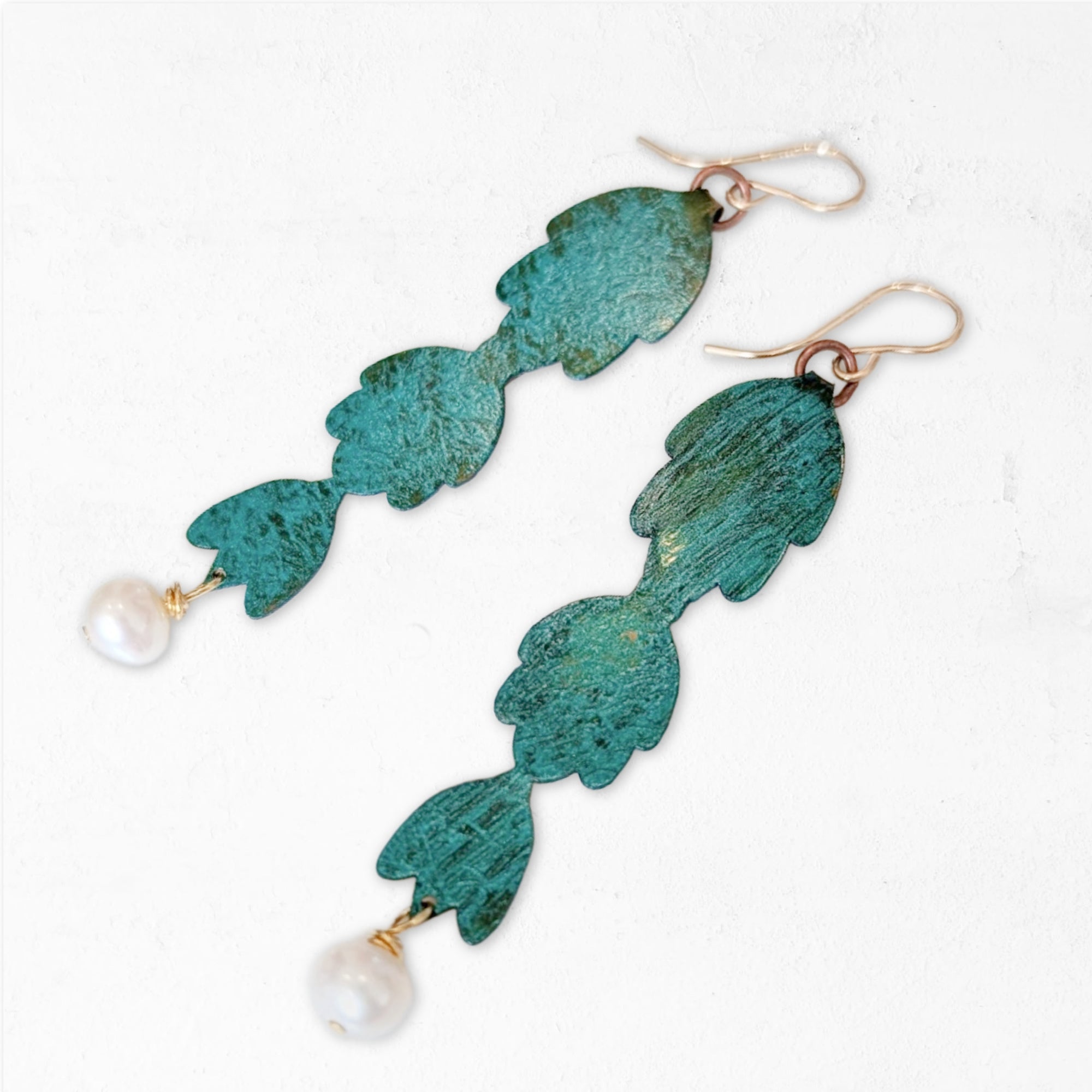 Cactus &amp; Pearl Hand Painted Earrings