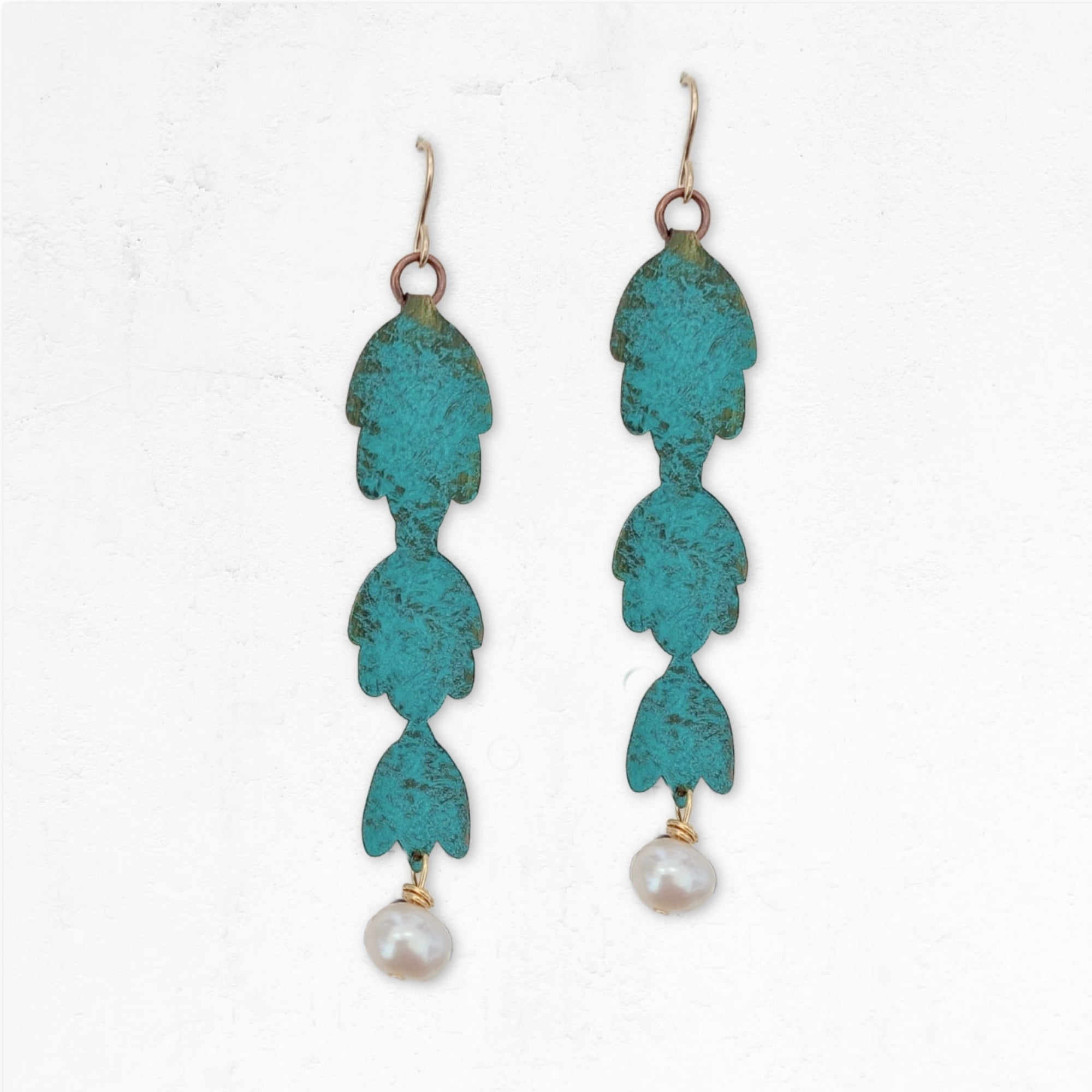 Cactus &amp; Pearl Hand Painted Earrings