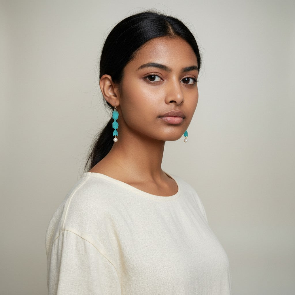Cactus &amp; Pearl Hand Painted Earrings