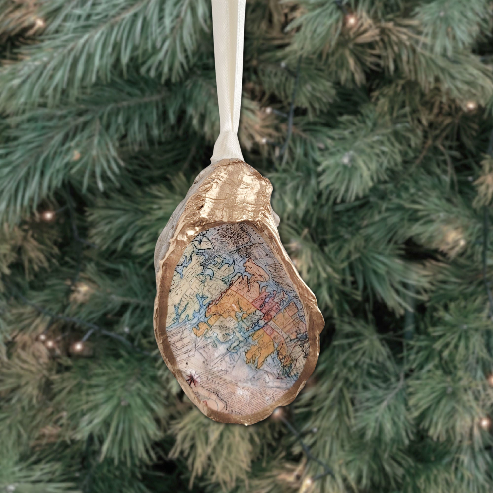 Charleston Map Ornament • Oyster Shell