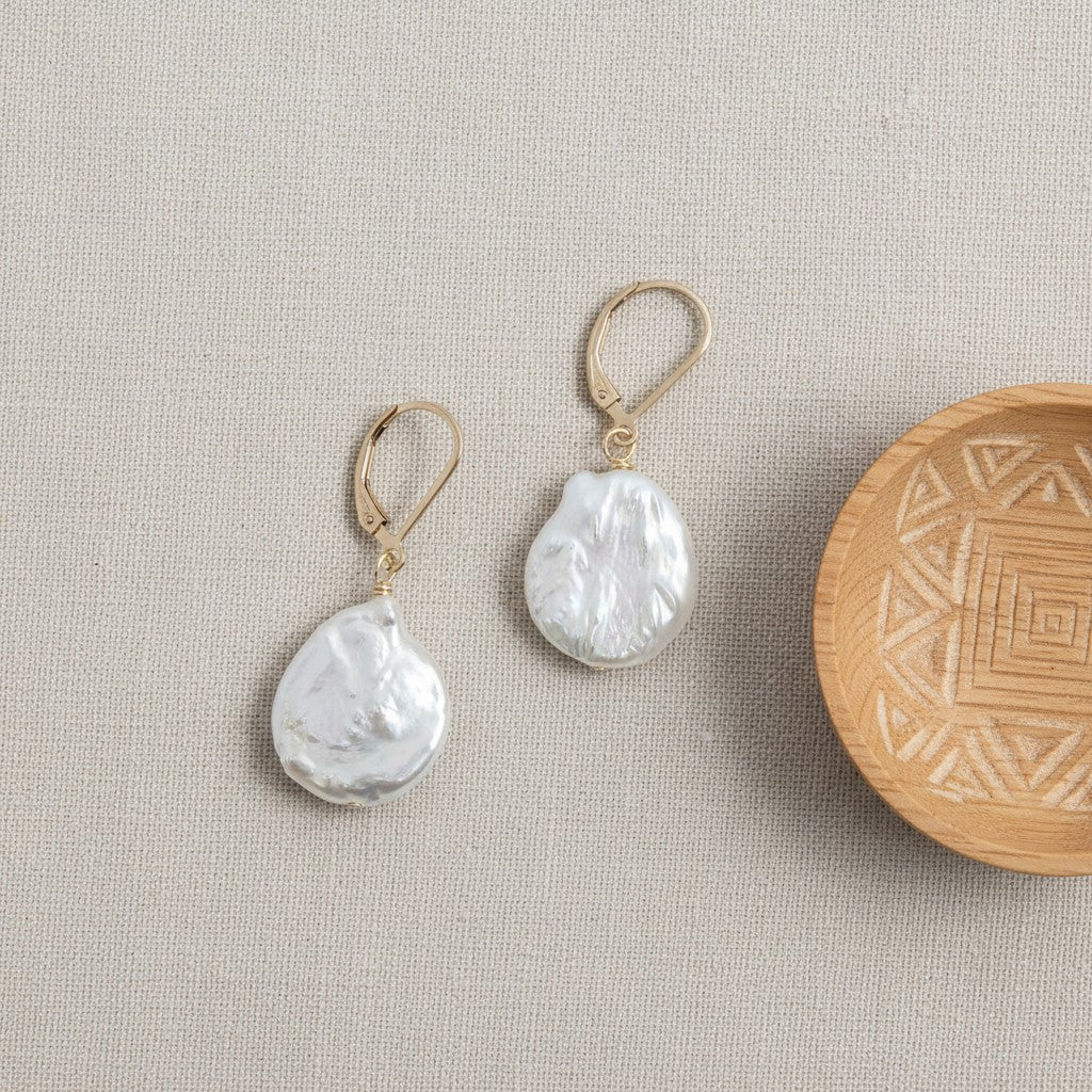 Baroque Freshwater Coin Pearl Earrings