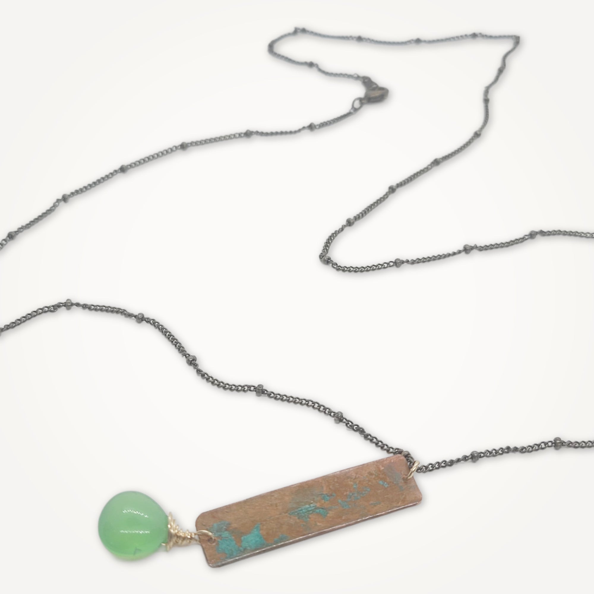 Copper Column Necklace • Green Chalcedony