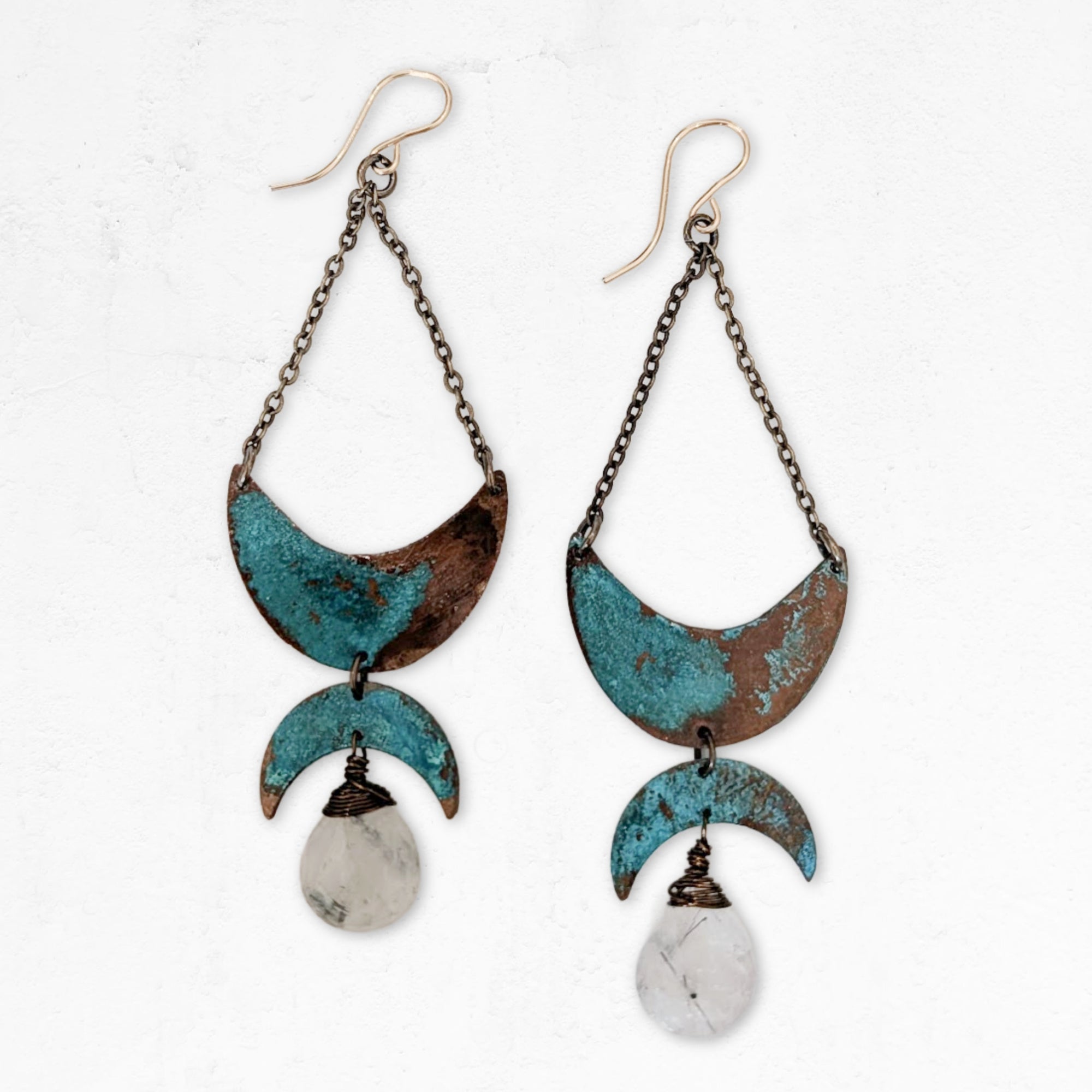 Echo Crescent Earrings • Rutilated Quartz