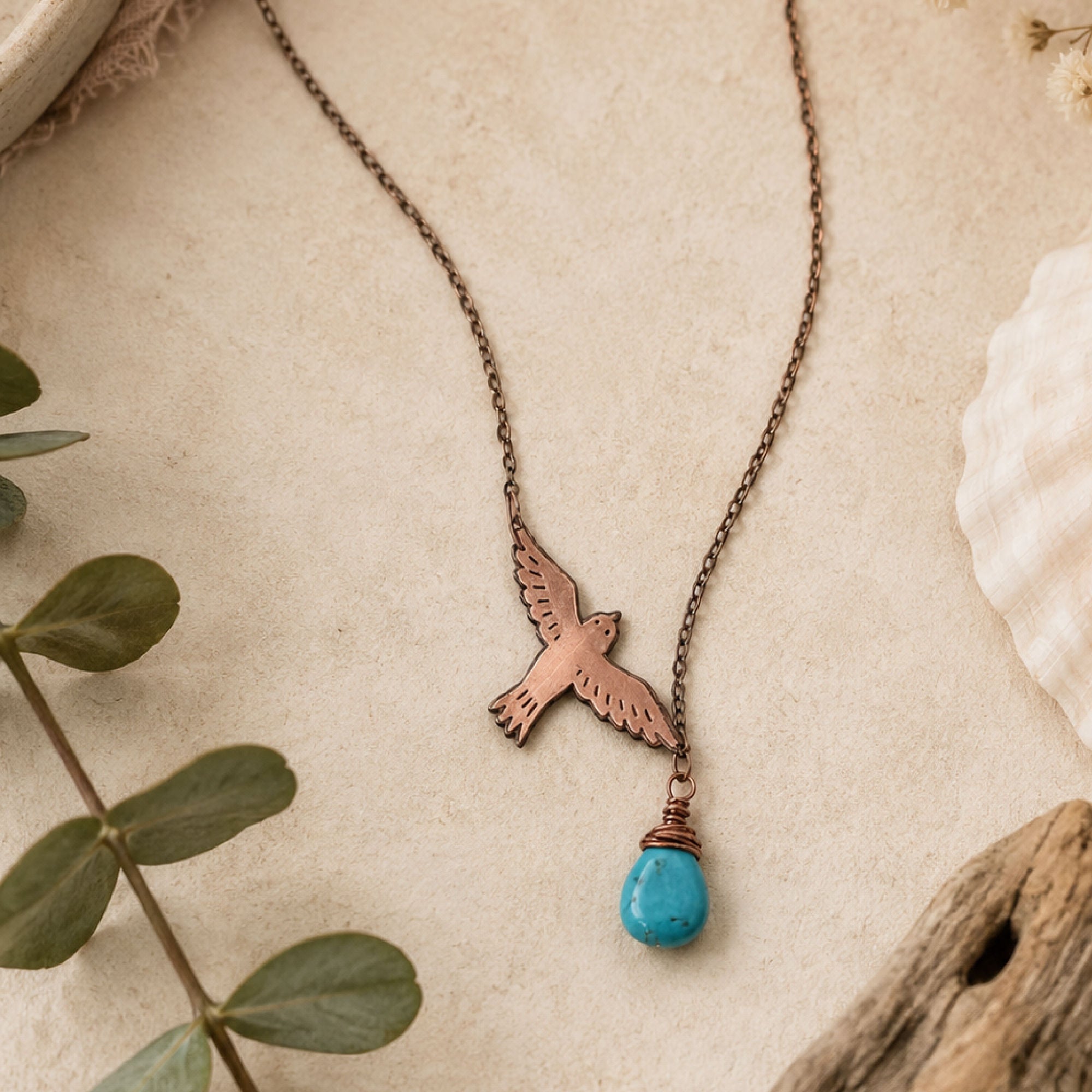 Crosswinds Bird Necklace • Turquoise