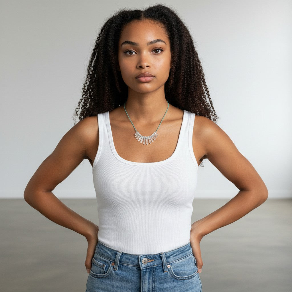 Beaded Crystal Fan Necklace