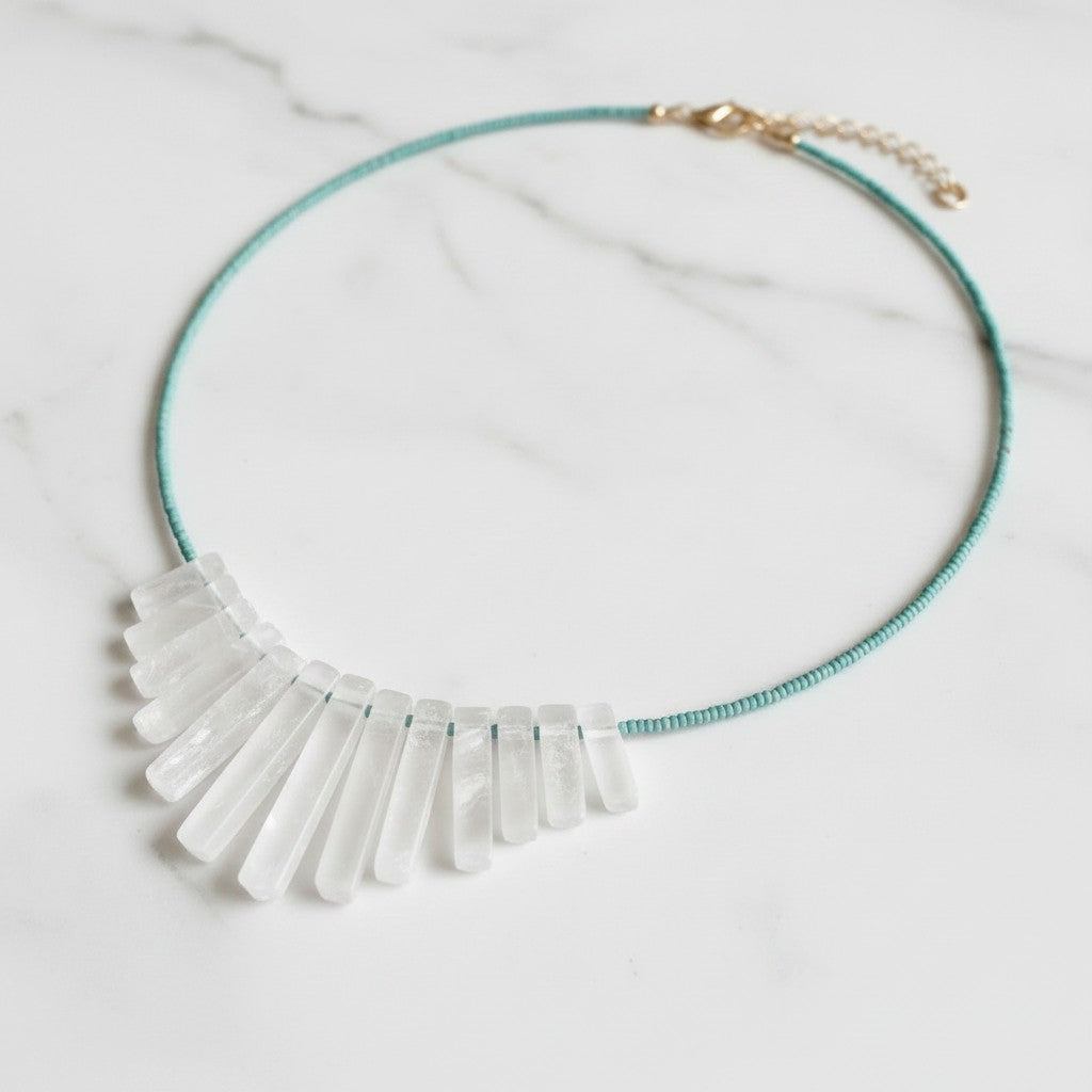 Beaded Crystal Fan Necklace