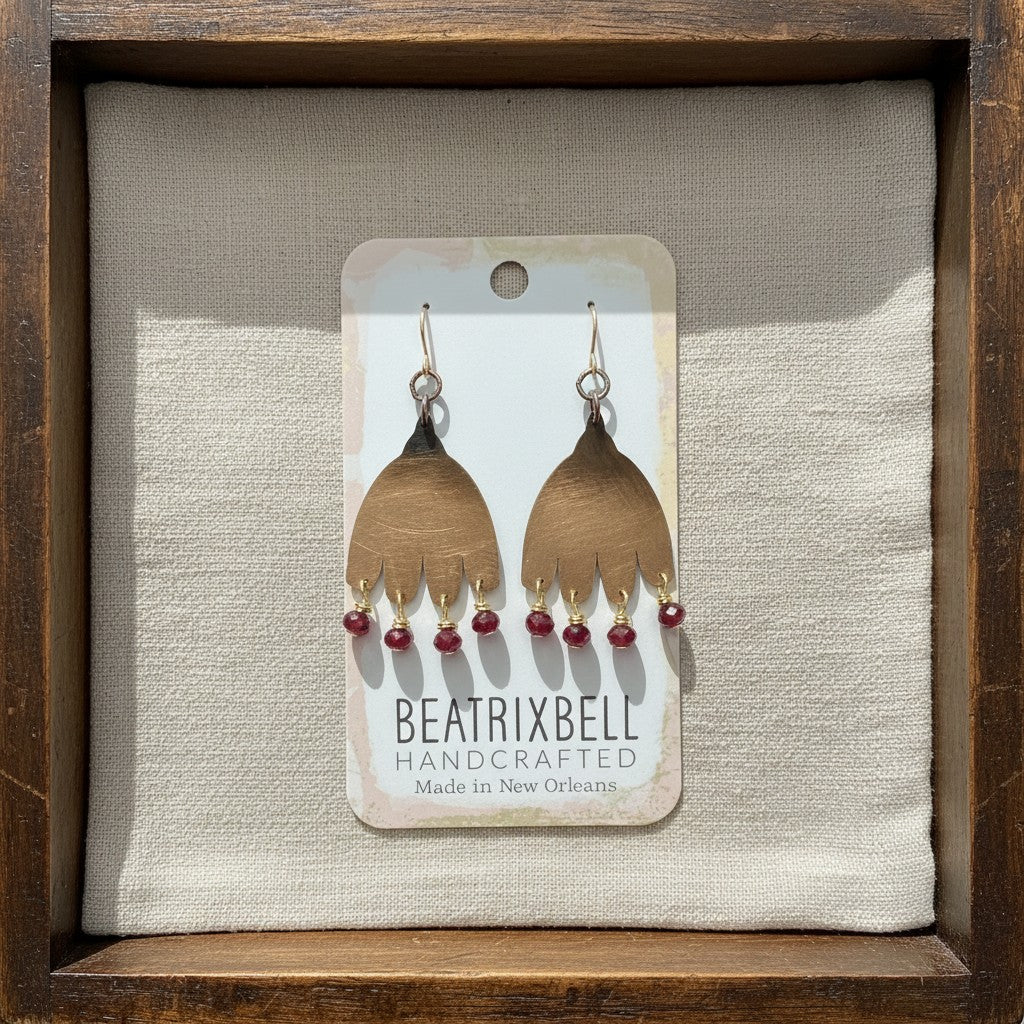 Driftbloom Mysterious Botanical Earrings • Garnet