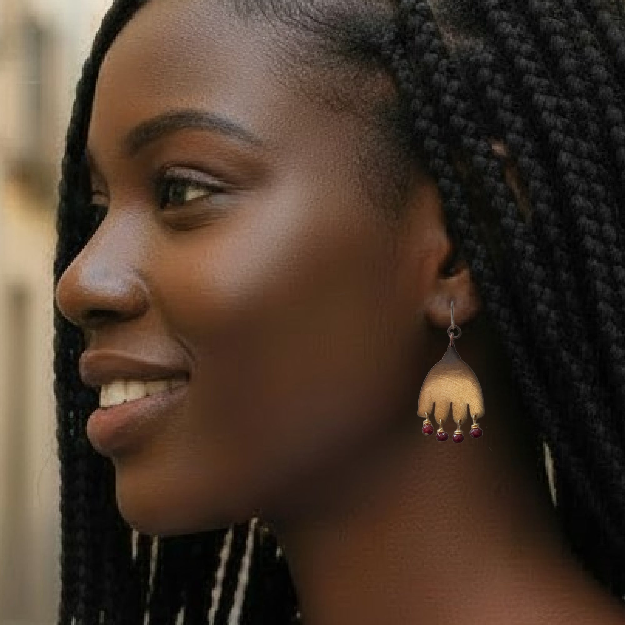Driftbloom Mysterious Botanical Earrings • Garnet