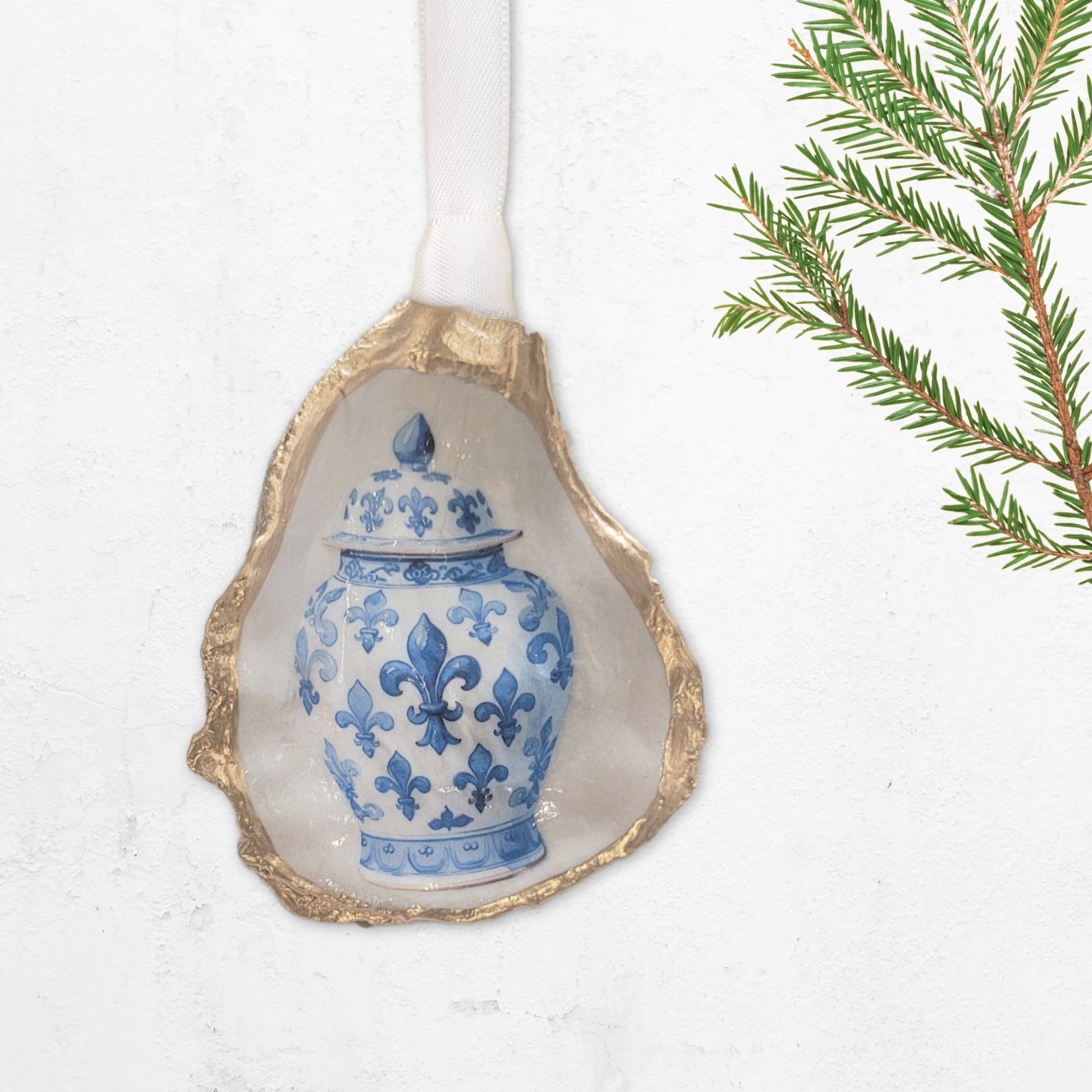Chinoiserie Fleur de Lis Ornament • Oyster Shell