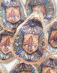 Stained Glass Fleur de Lis Ornament • Oyster Shell
