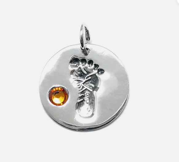 Sterling Silver Baby Footprint Birthstone Charm
