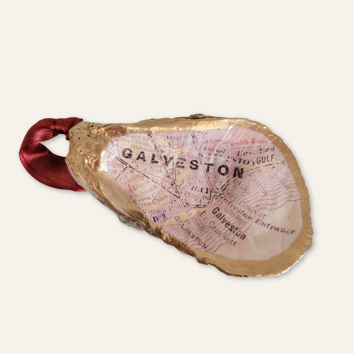 Galveston Texax Map Ornament • Oyster Shell