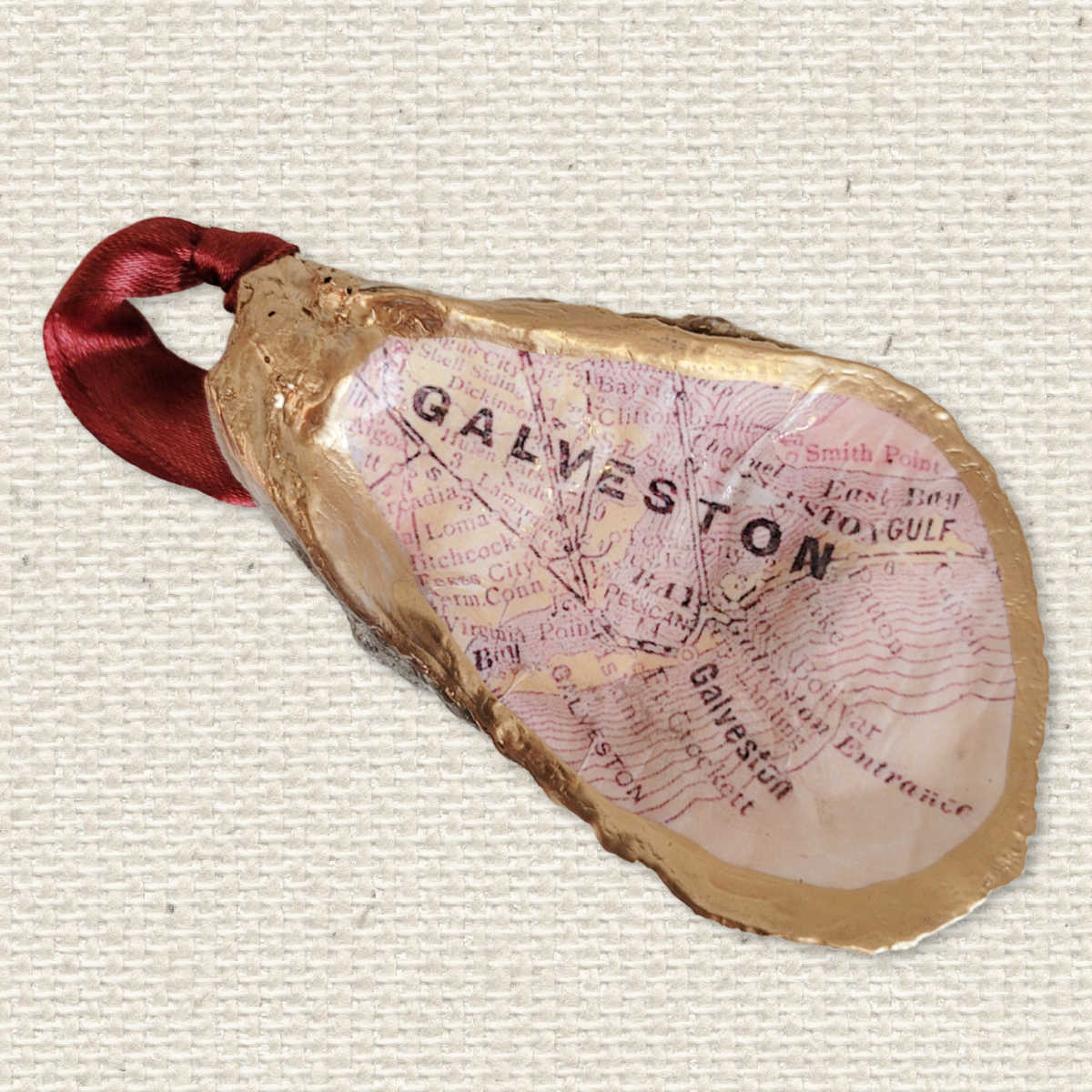 Galveston Texax Map Ornament • Oyster Shell