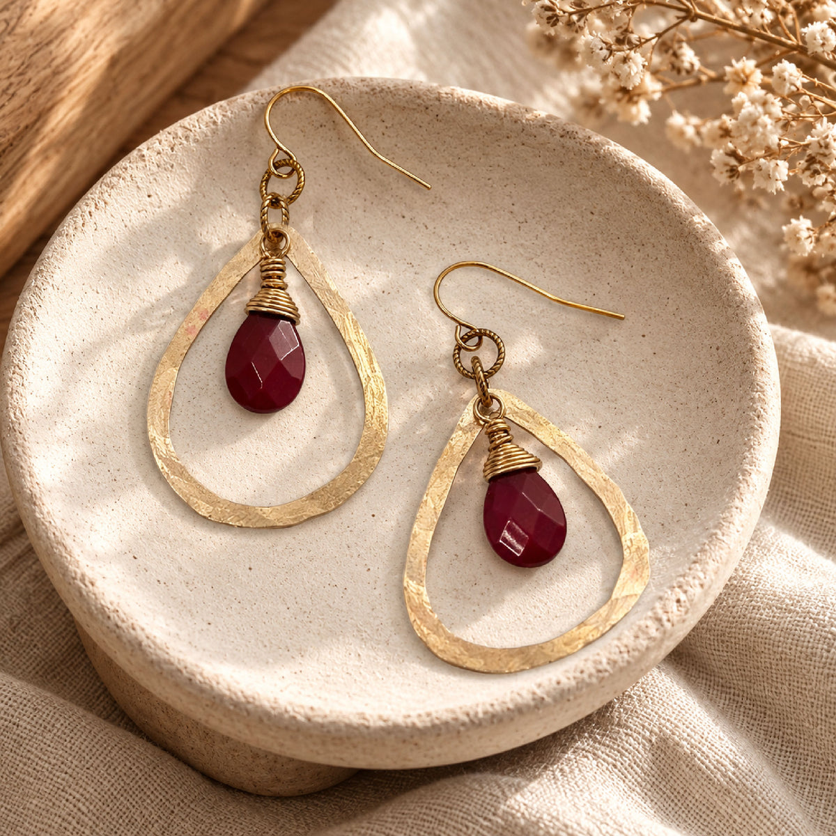 Teardrop Gemstone Earrings • Vermillion