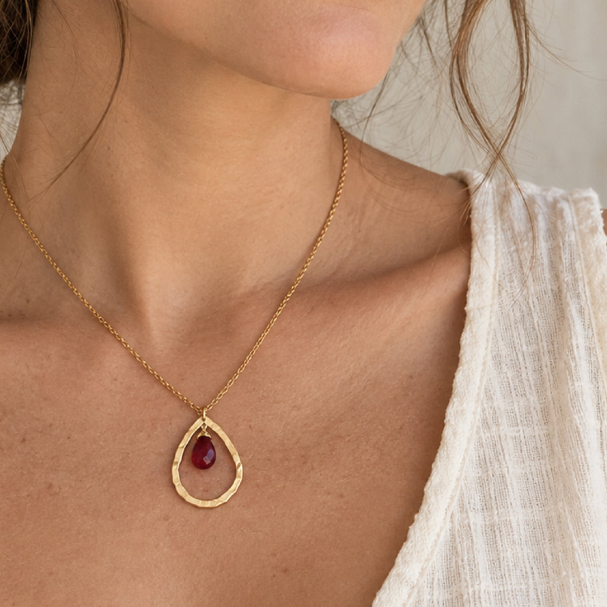 Teardrop Gemstone Necklace • Vermillion