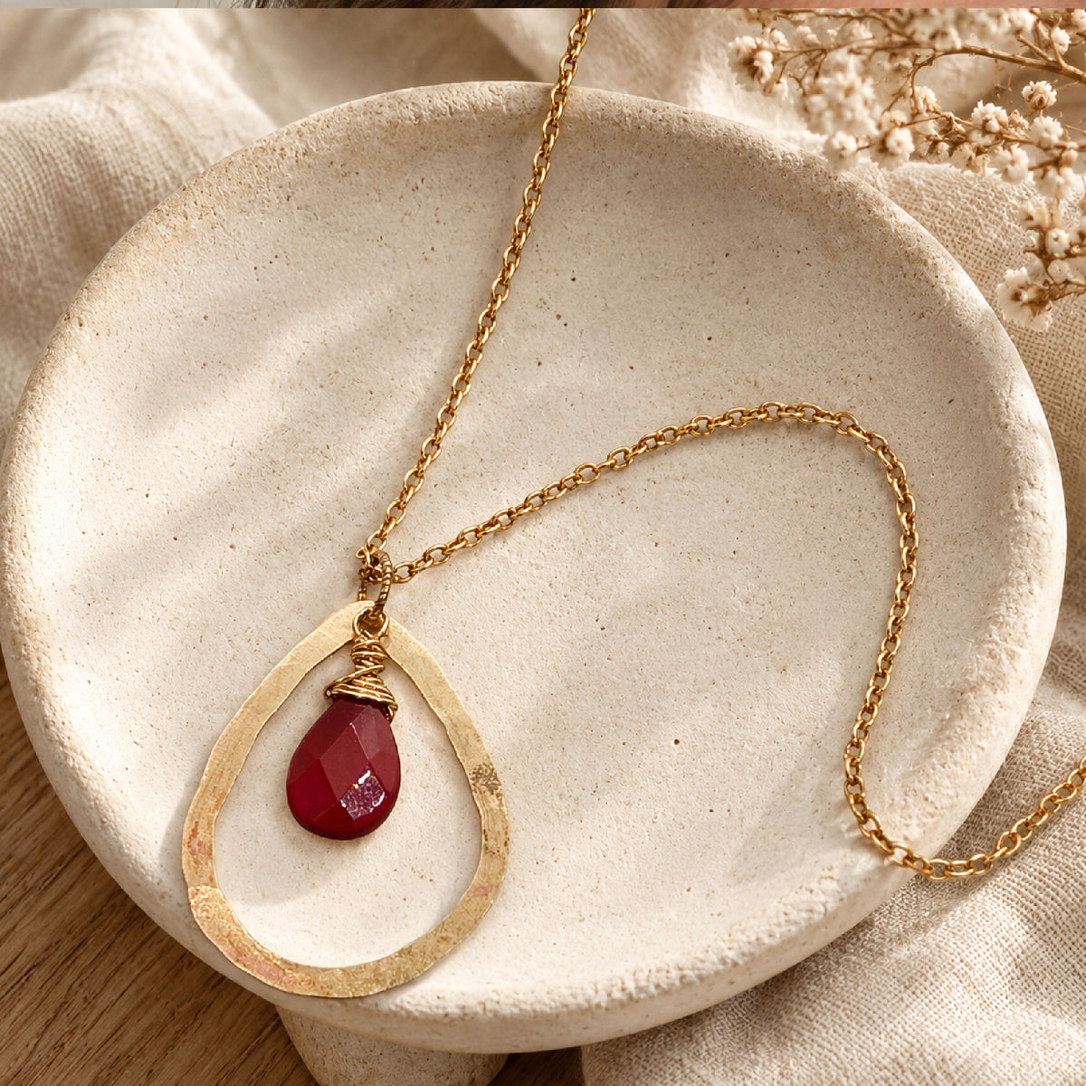 Teardrop Gemstone Necklace • Vermillion