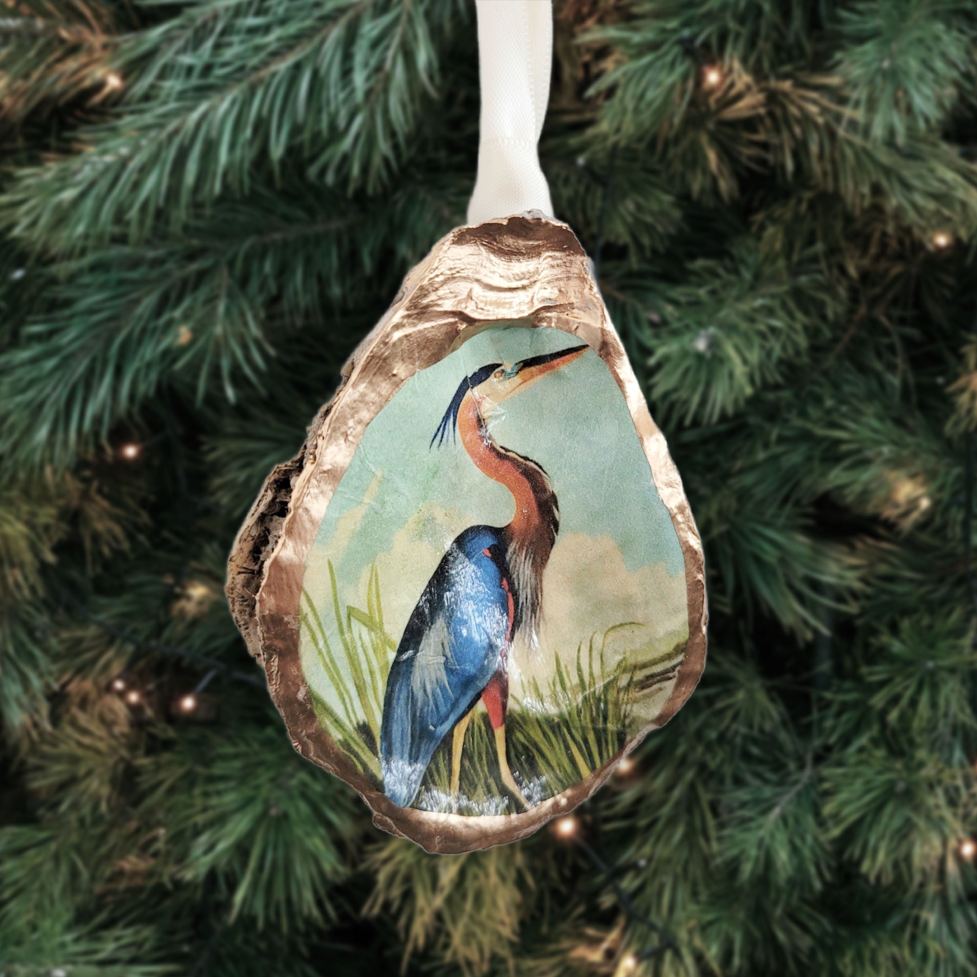 Blue Heron Ornament • Oyster Shell