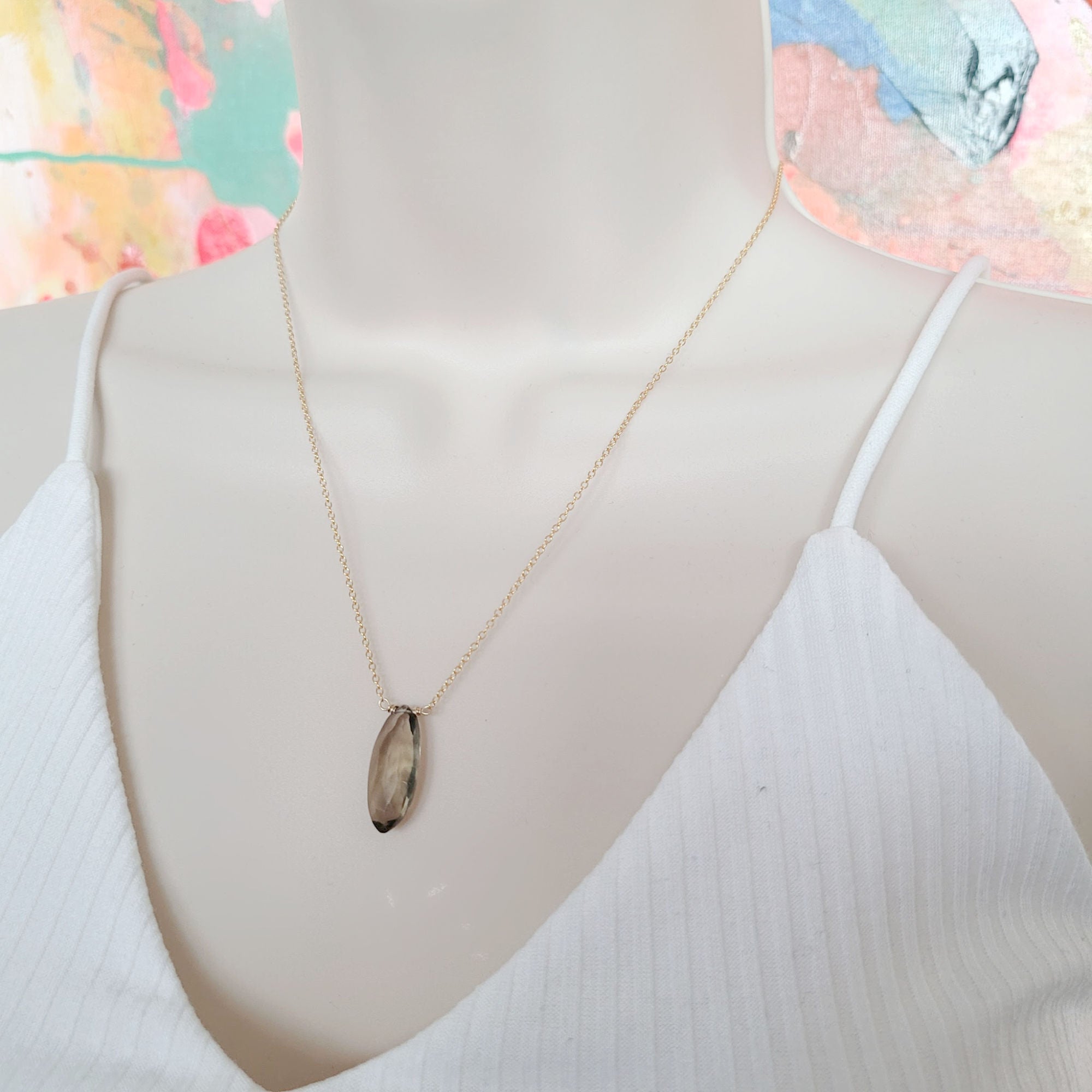 Smokey Quartz Navette Necklace