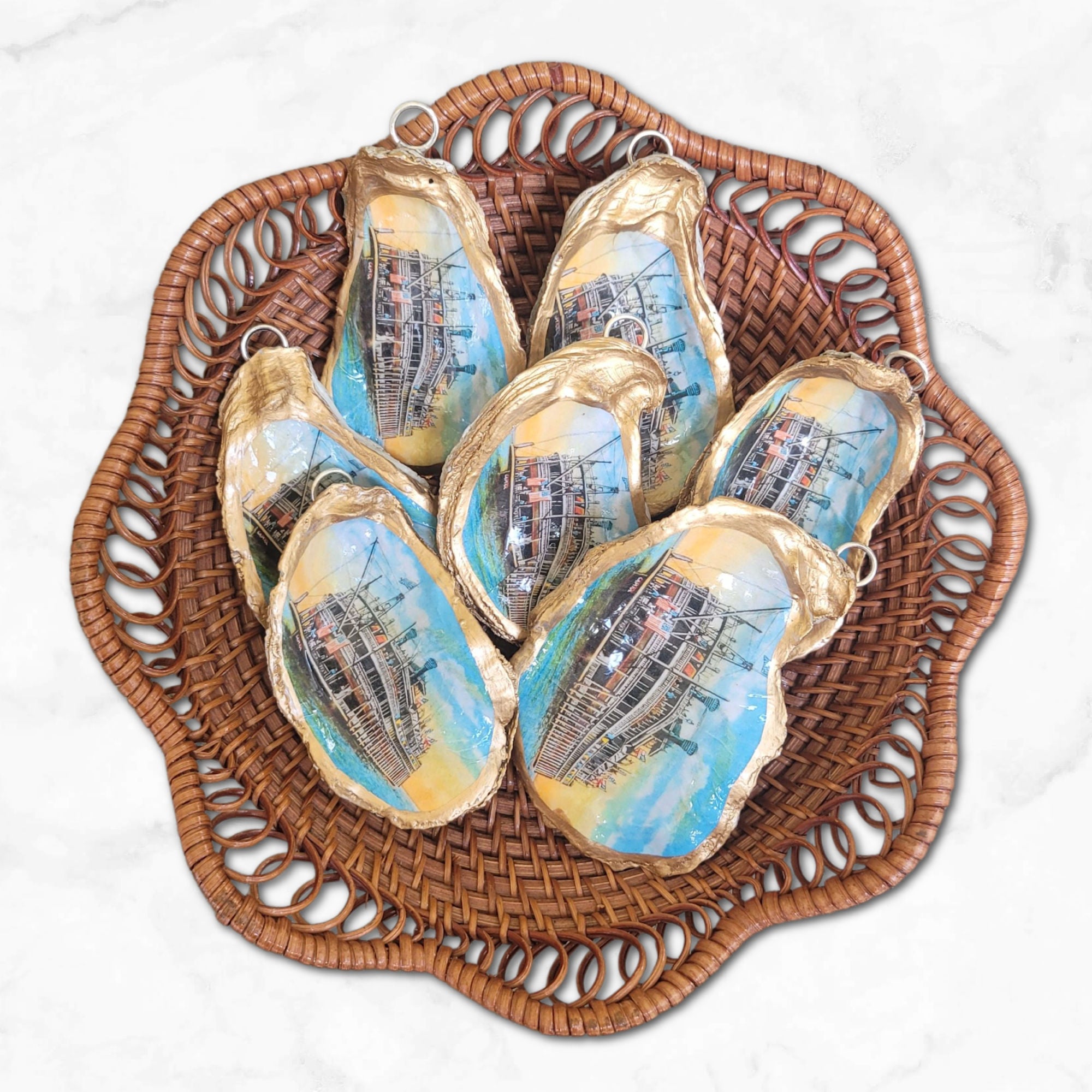 Paddle Boat Ornament • Oyster Shell