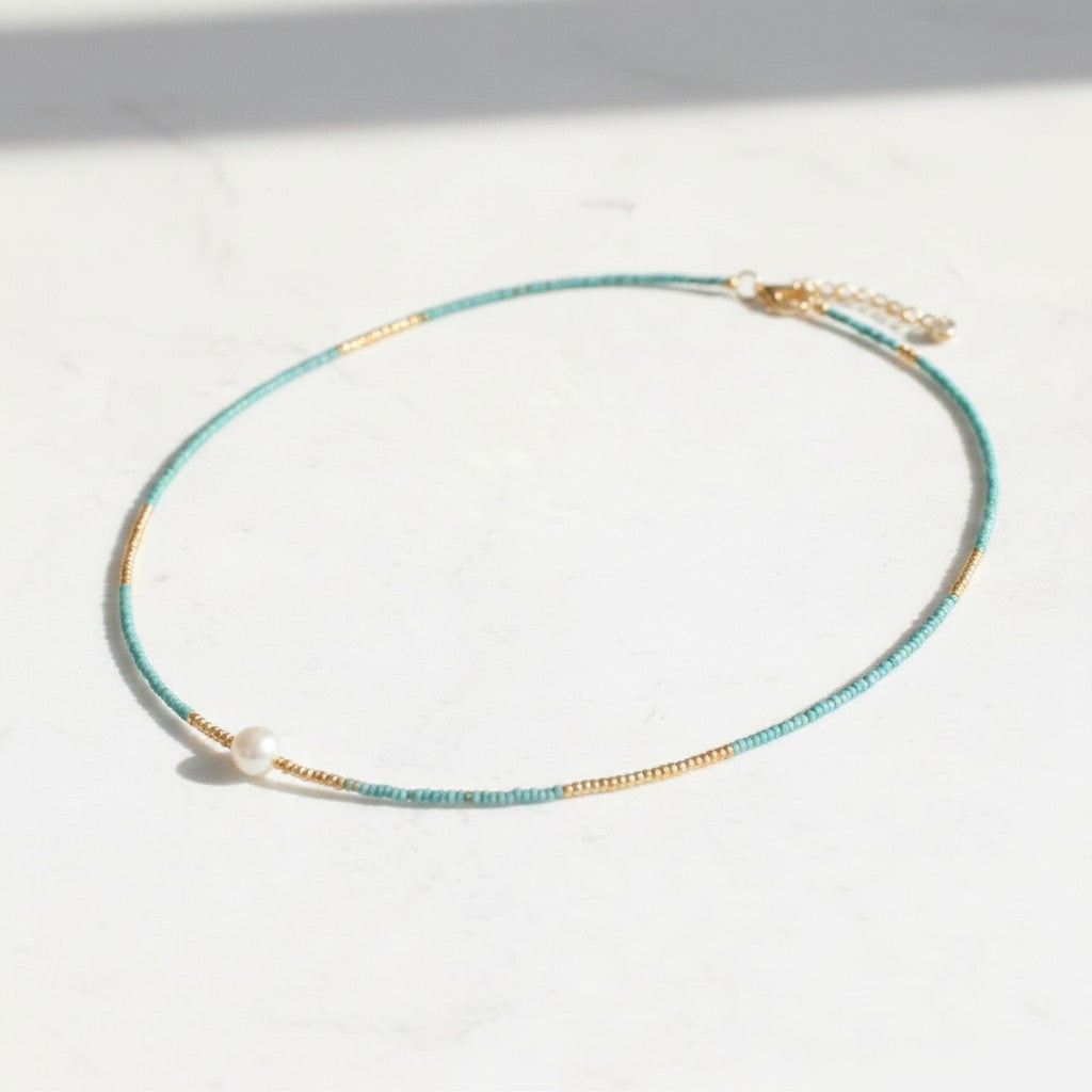 Beaded Sea Mist Necklace with Pearl