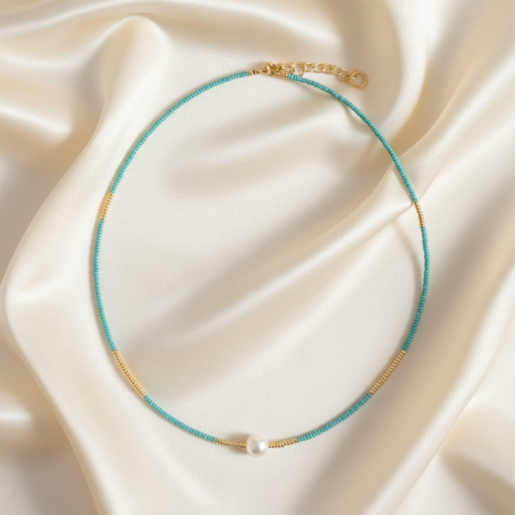 Beaded Sea Mist Necklace with Pearl