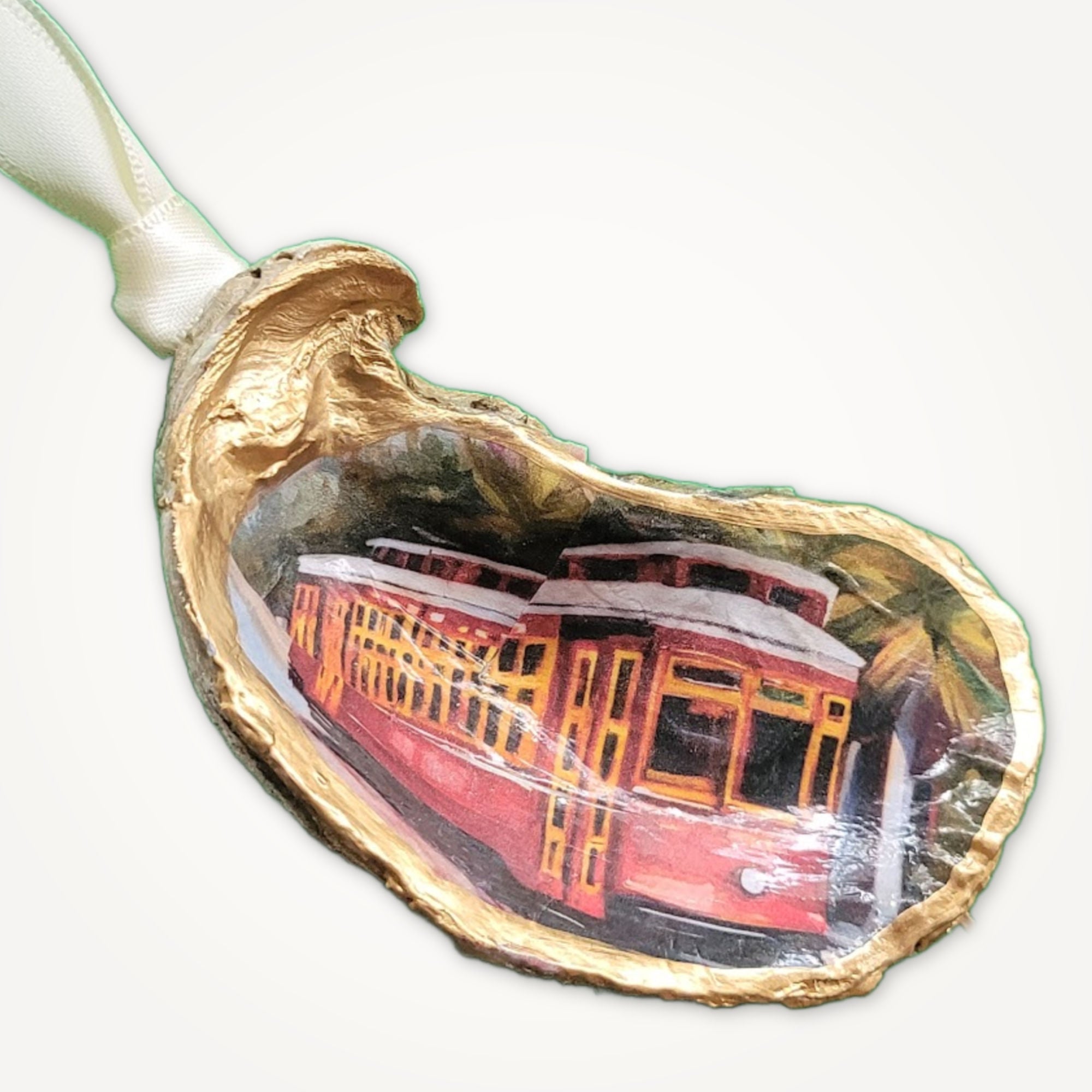 New Orleans Street Car Ornament • Oyster Shell