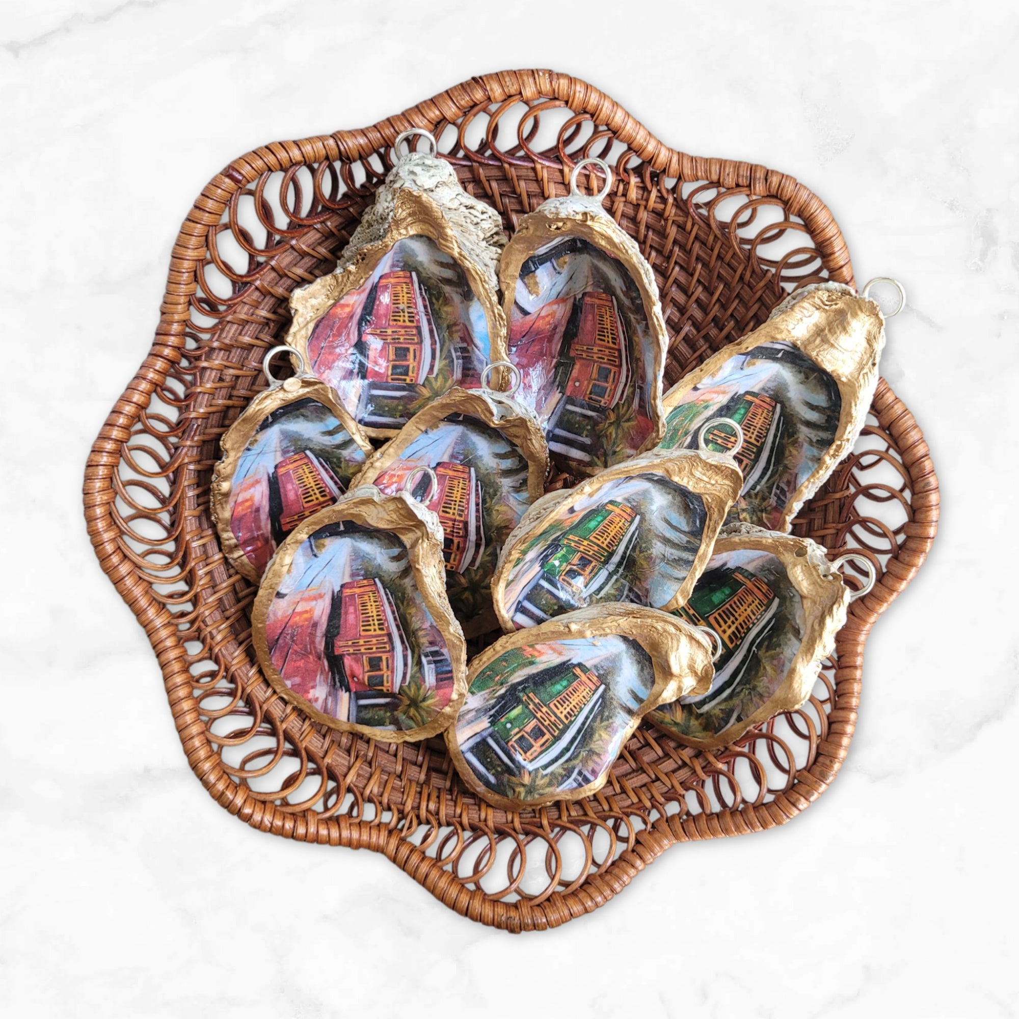 New Orleans Street Car Ornament • Oyster Shell