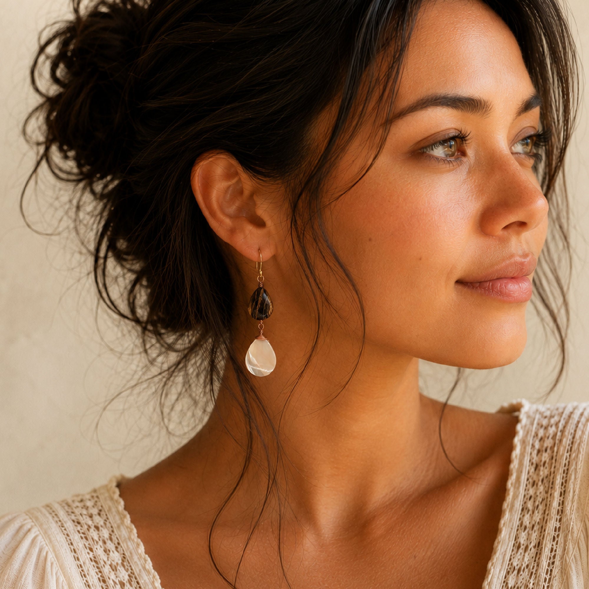 Tiger's Eye Mother of Pearl Earrings