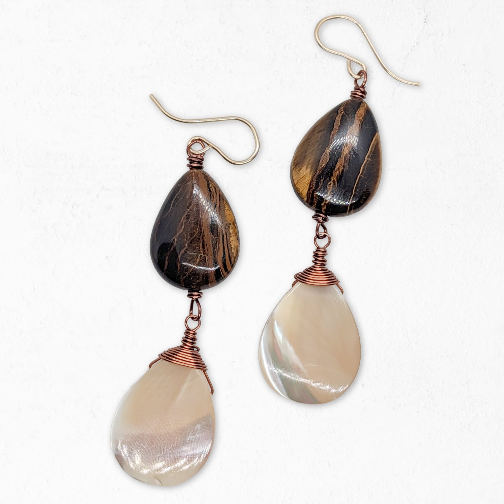 Tiger's Eye Mother of Pearl Earrings