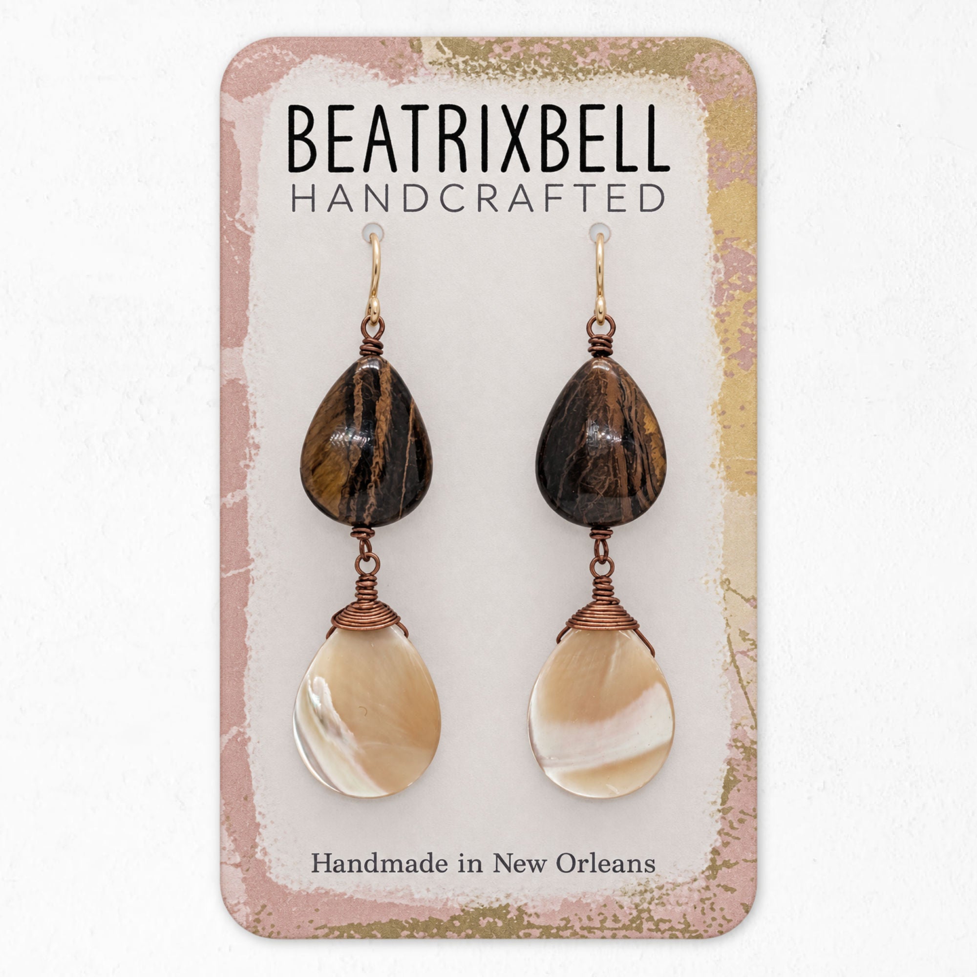 Tiger's Eye Mother of Pearl Earrings