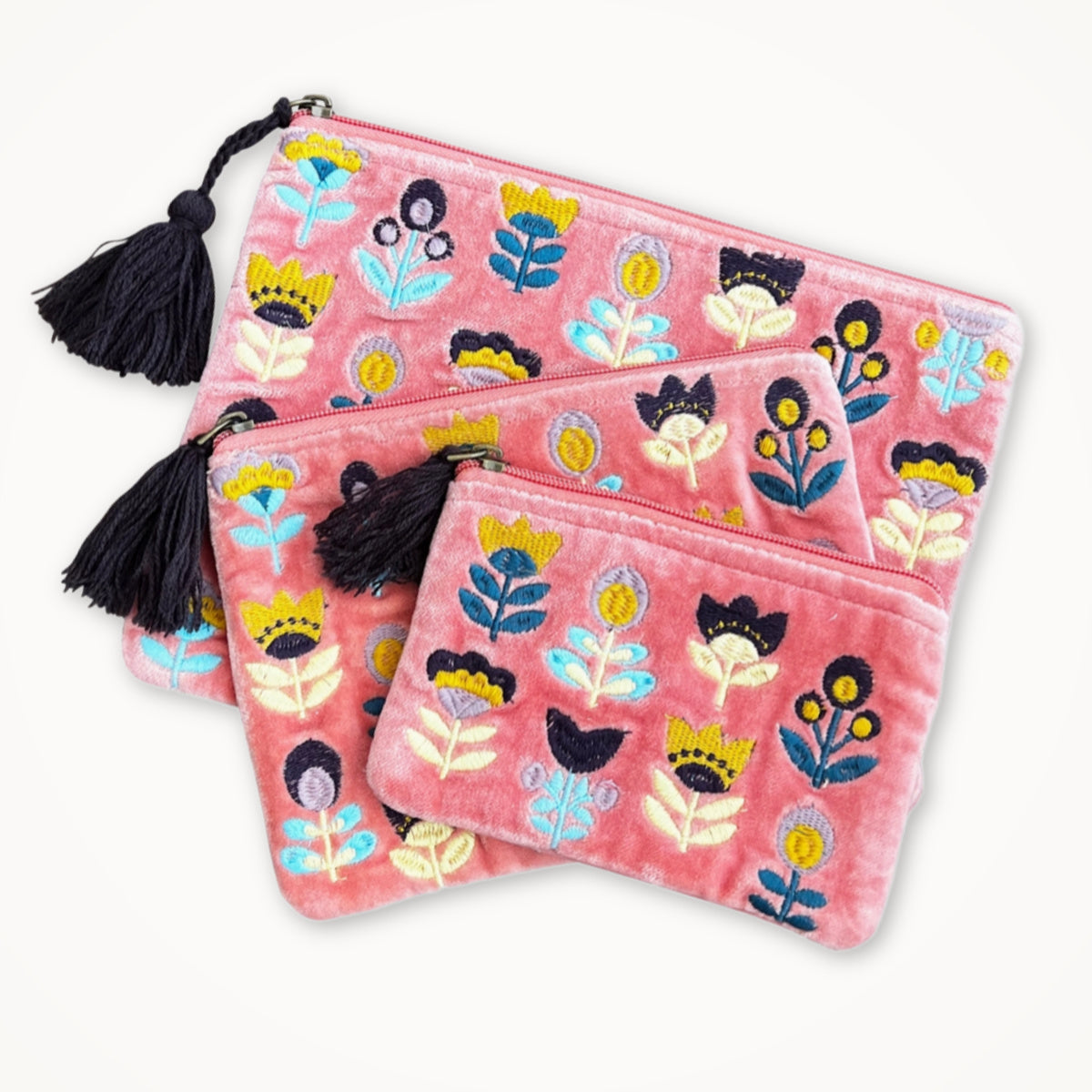 Algiers Point Gift Shop | Pink Velvet Floral Pouch – Beatrixbell ...