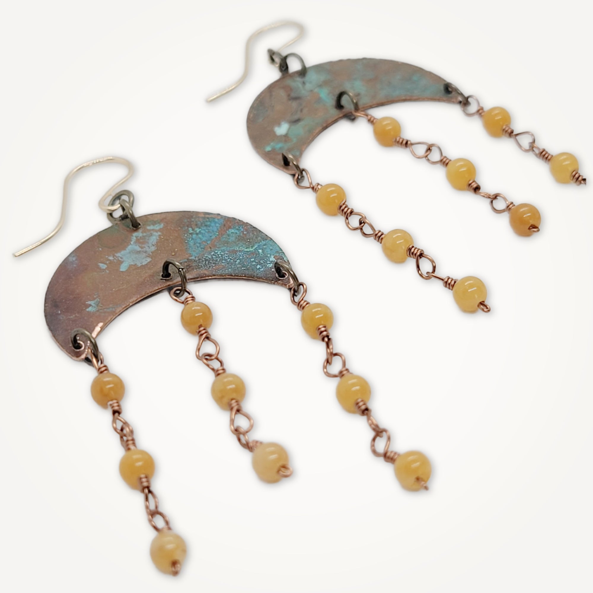 Copper Gemstone Yellow Jade Earrings