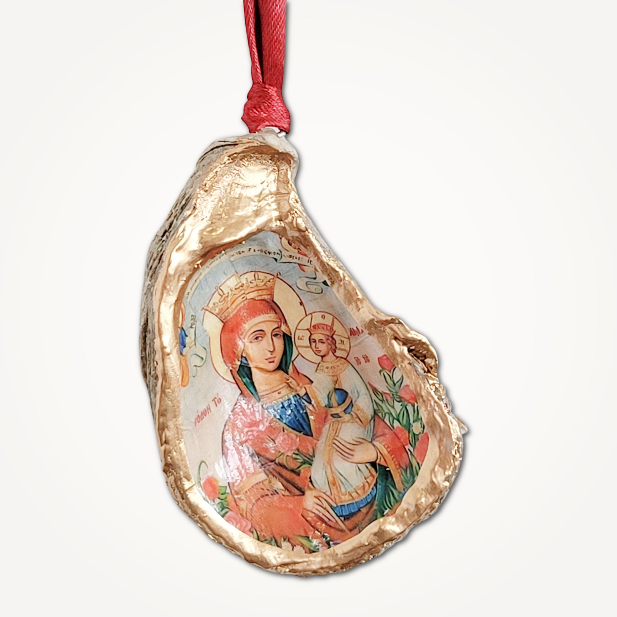 Madonna and Child Christmas Oyster Shell Ornament • Choice of Design