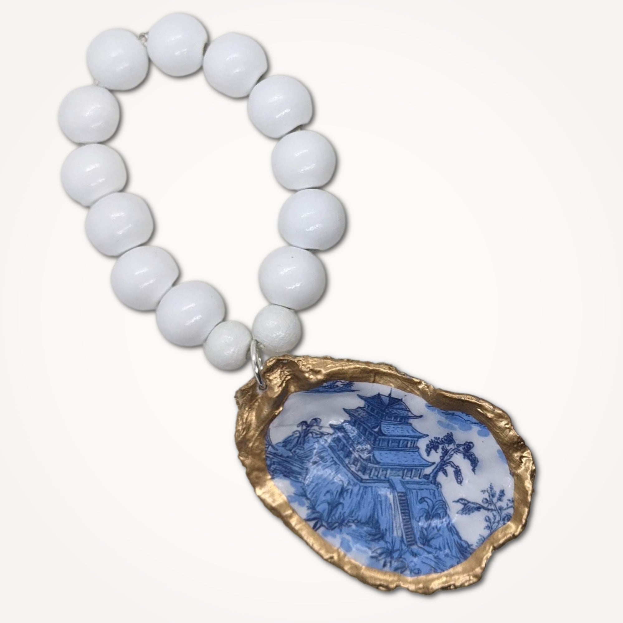 Chinoiserie Oyster Shell • Wine Bottle Charm or Napkin Ring