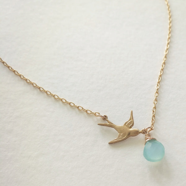 Little Bird Necklace • Light Blue Chalcedony
