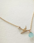 Little Bird Necklace • Light Blue Chalcedony