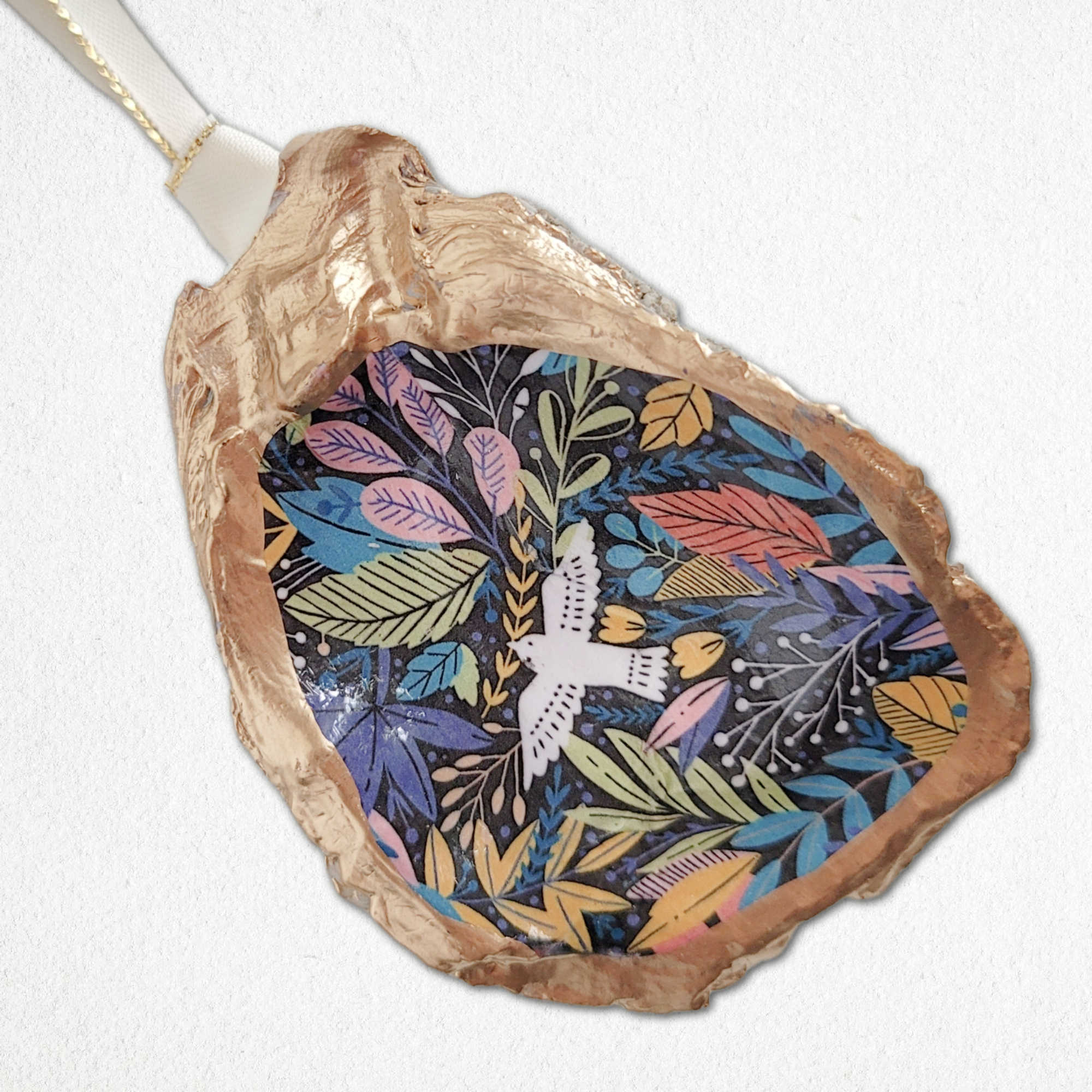 Joyful Jungle Bird Ornament • Oyster Shell