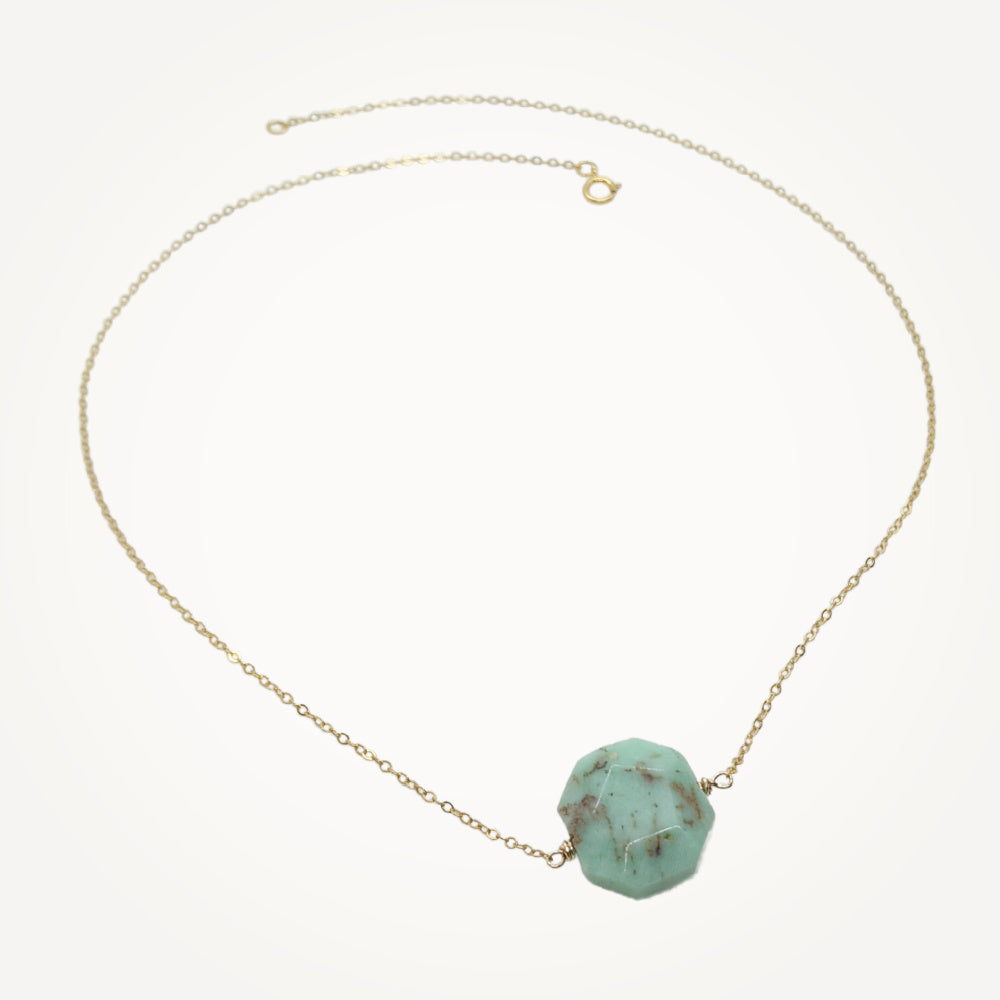 Gold + Delicate • Octagon Necklace in Green