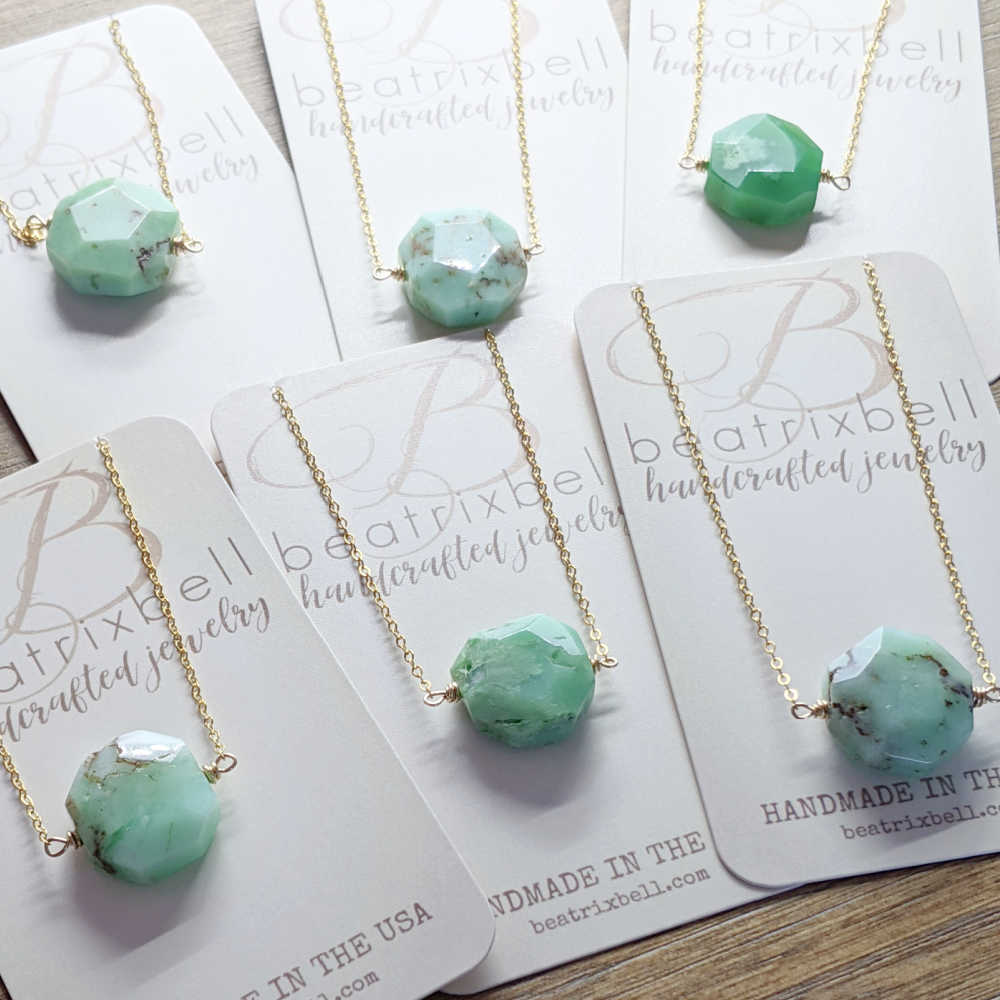 Gold + Delicate • Octagon Necklace in Green