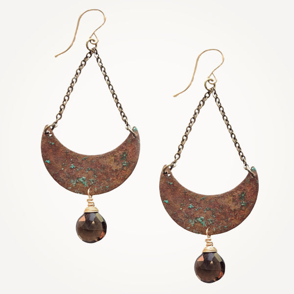 Copper Crescent Earrings • Smoke Quartz