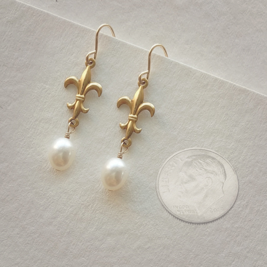 Fleur de Lis Earrings • Freshwater Pearl