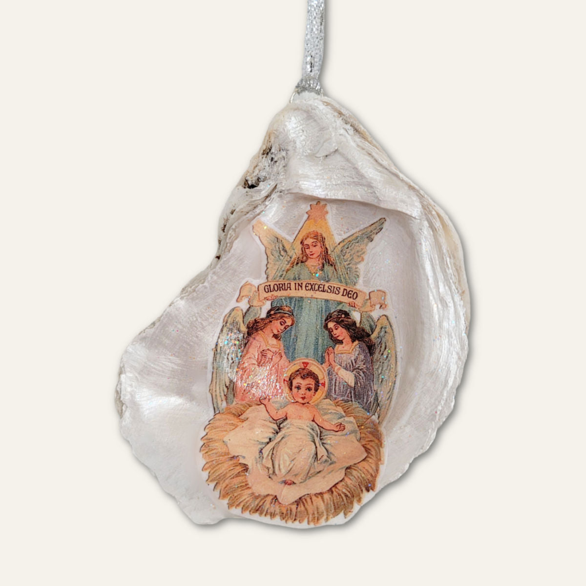 Angels and Manger Ornament • Oyster Shell