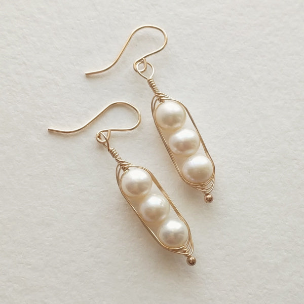 Gold Peapod Earrings • Three Peas