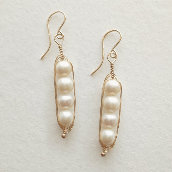 Gold Peapod Earrings • Four Peas