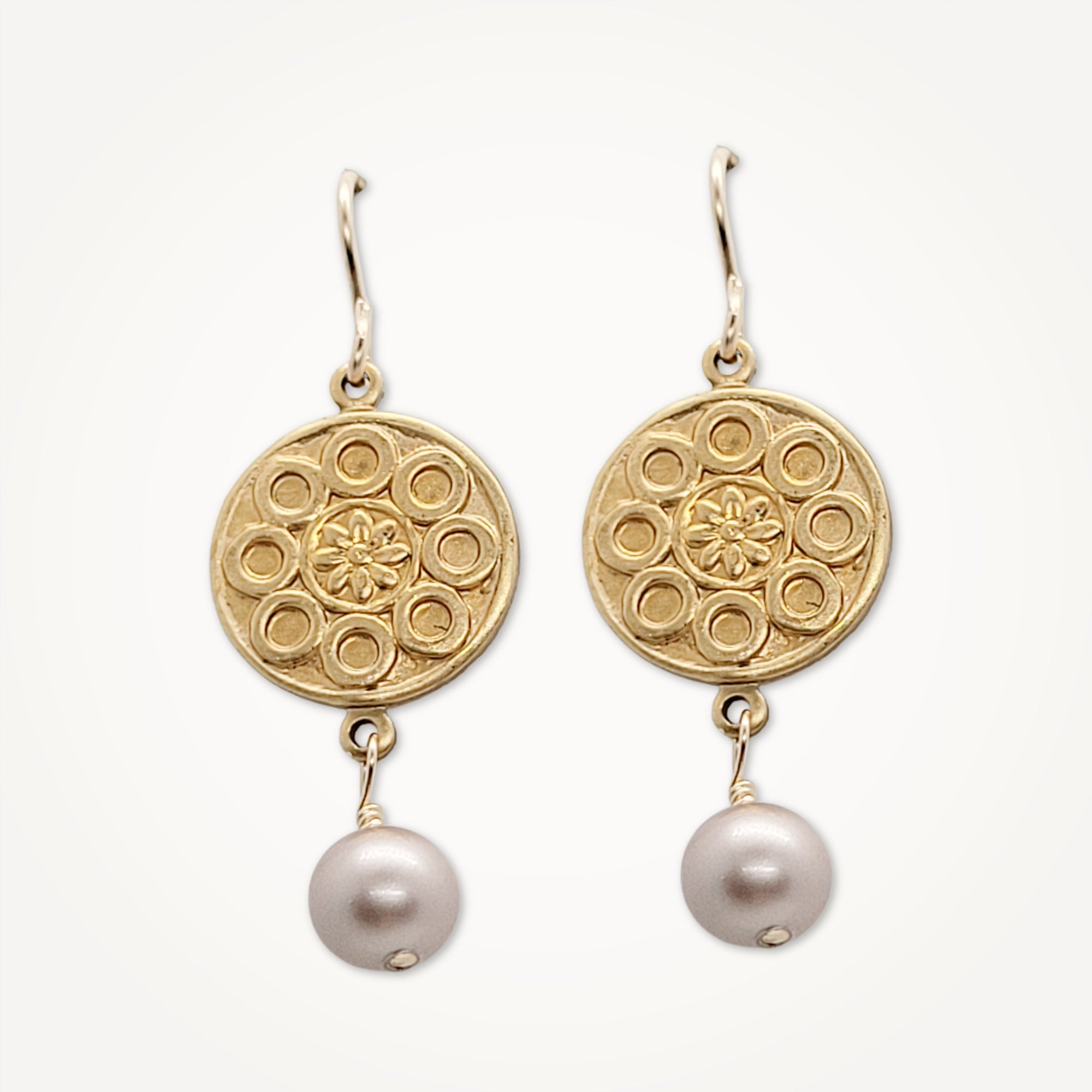 Petite Medallion Pearl Earrings | Beatrixbell Handcrafted Jewelry Powder Almond